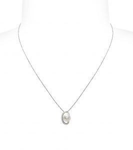 Pendente con catena Argento 925°/°°+Rh C.Z. Perla Piena Perlagione button 9/10mm