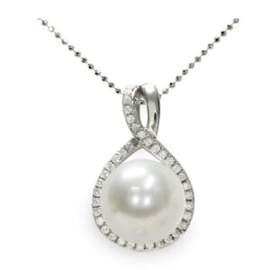 Pendente con catena in Argento 925‰ C.Z. Perla Piena Perlagione button 10x10½mm lunghezza cm 45~