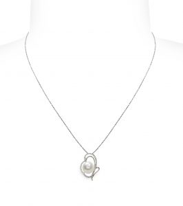Pendente con catena Argento 925°/°°+Rh C.Z. Perla Piena Perlagione button 10x10½mm