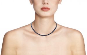 Collana Perle Piena Perlagione nere semisferiche 4½x5½mm Oro bianco 750°/°° Lunghezza cm 42~