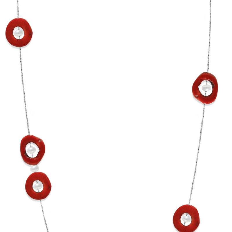 Collana Argento 925‰  Collana Argento 925‰ Perle Piena Perlagione  semisferiche 4½X5mm Corallo Bamboo