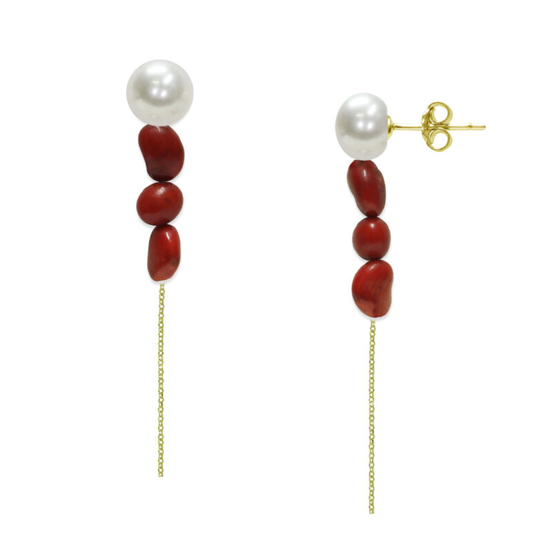 Orecchini Argento 925‰ dorato  Orecchini Argento 925‰ dorato Perle Piena Perlagioen bottone 7½X8mm Corallo Bamboo