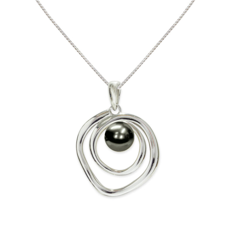 925‰ Silver Necklace Full Pearl Black Button Pearls 6½X7mm