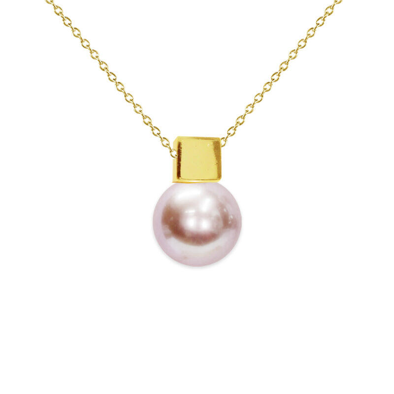 Ciondolo con catena Argento 925‰ dorato Perle Piena Perlagione bottone malva 7½X8mm