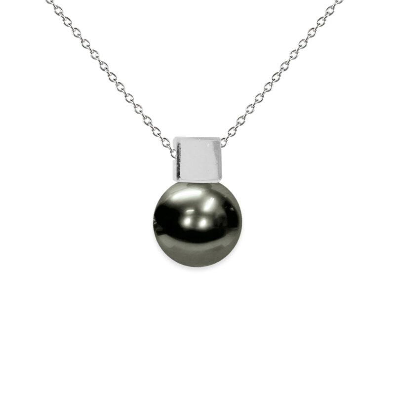 925‰ Silver Necklace Full Pearl Black Button Pearls 7½X8mm