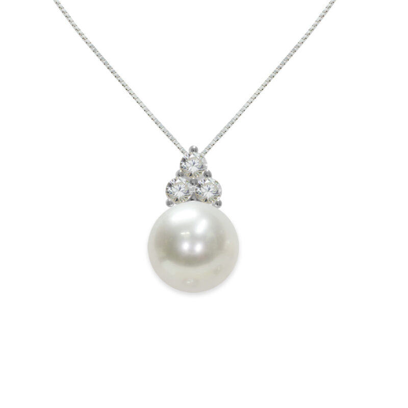 925‰ Silver Necklace Freshwater Pearls Button 7½X8mm CZ