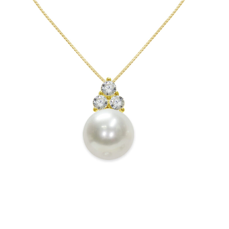 Ciondolo con catena Argento 925‰ dorato Perle Piena Perlagione bottone 7½X8mm C.Z.