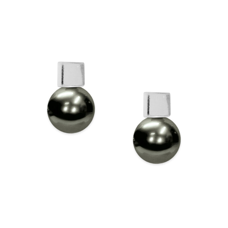 925‰ Silver Earrings Full Pearl Black Button Pearls 5½X6mm