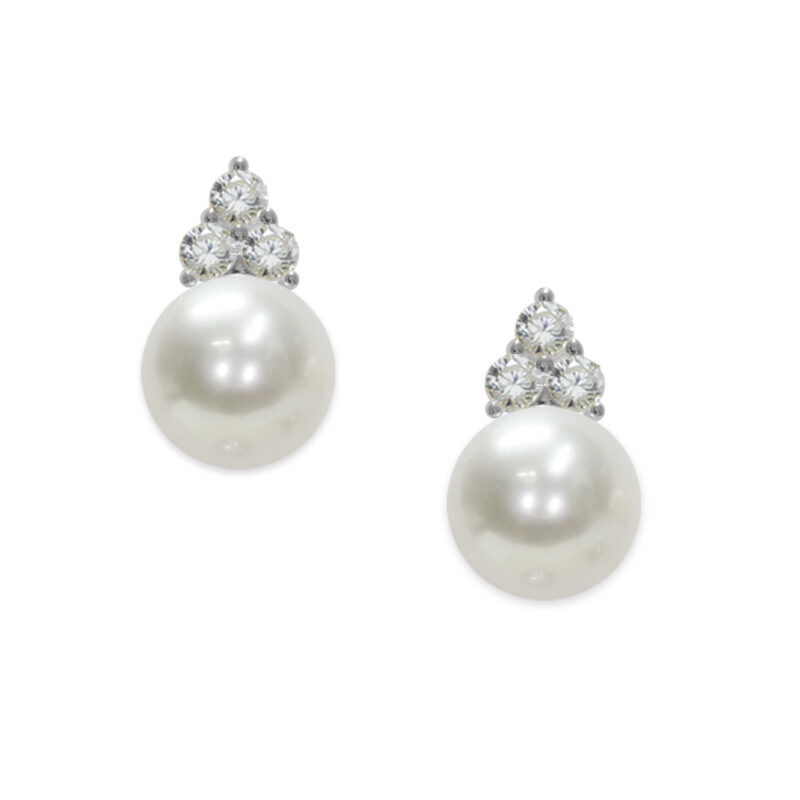Orecchini Argento 925‰ Perle Piena Perlagione bottone 7½X8mm C.Z.