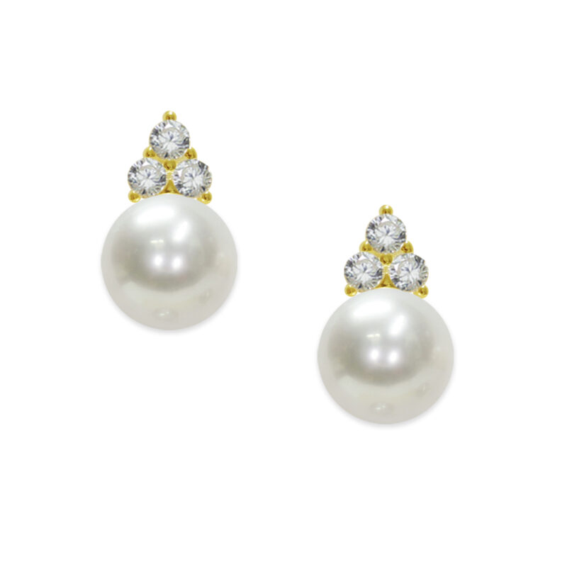 925‰ Gold Plated Silver Earrings Full Pearl Button 7½X8mm CZ