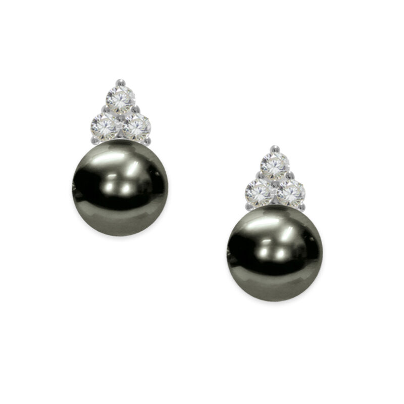 925‰ Silver Earrings Full Pearl Black Button 7½X8mm CZ