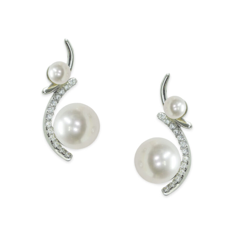 Orecchini Argento 925‰ Perle Piena Perlagione bottone 2x2½ 5x5½mm C.Z.