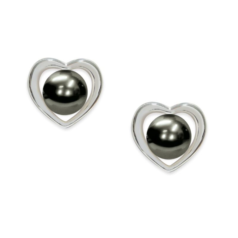 925‰ Silver Earrings Full Pearl Black Button Pearls 5½X6mm