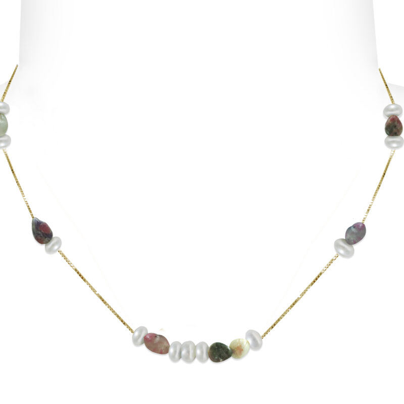 925‰ Silver Necklace 925‰ Silver Necklace Full Pearl Semi-spherical 4½X5mm Tourmaline